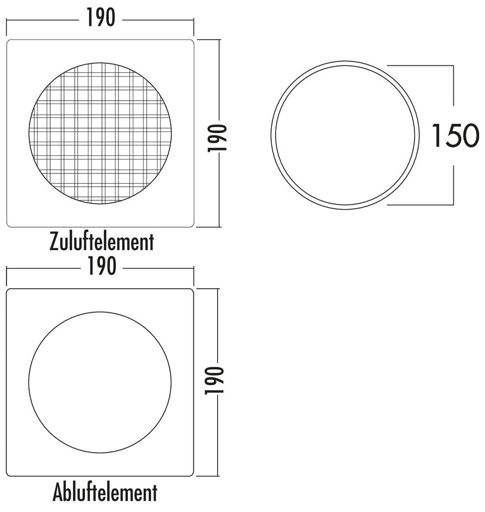 E-Klima A/Z 150 Abluft/Zuluftmauerkasten