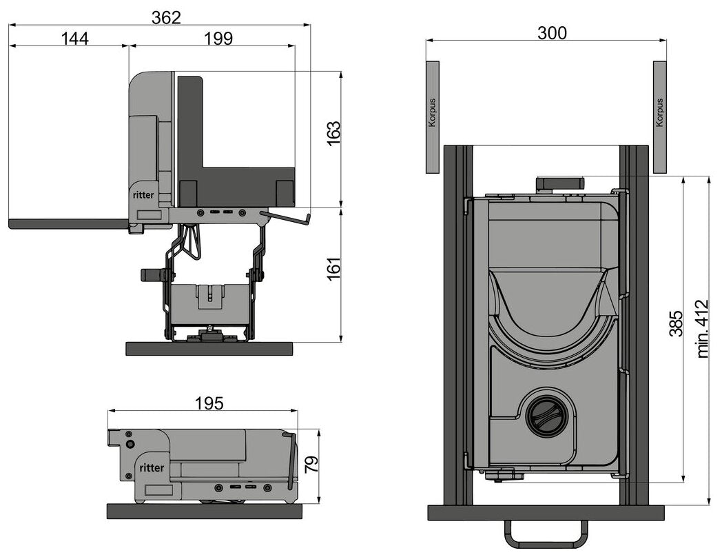 ritter MultiSchneider Typ AES 52, silbermetallic, Schneidgut rechts geführt
