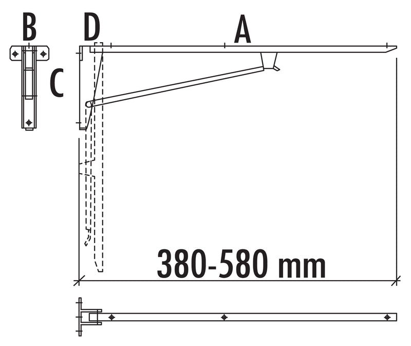 Zeichnung zu Klappkonsole als Variante A 480, B 82, C 152, D 50 mm von Naber GmbH in der Kategorie Stützelemente in Österreich auf conceptshop.at