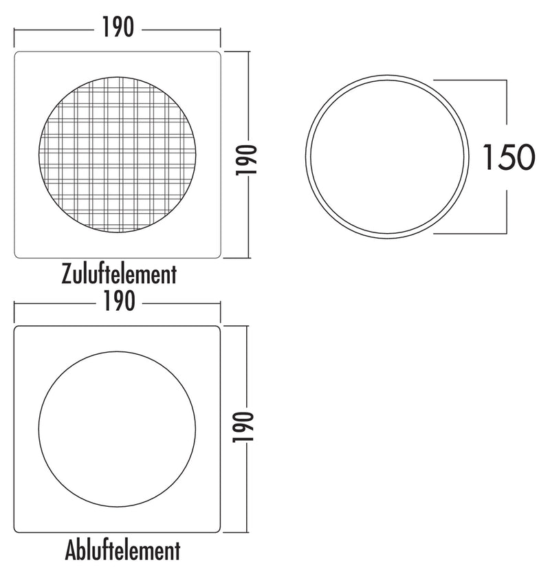Zeichnung zu E-Klima A/Z 150 Abluft/Zuluftmauerkasten als Variante Ab- und Zuluftmauerkasten von Naber GmbH in der Kategorie Lüftungstechnik in Österreich auf conceptshop.at