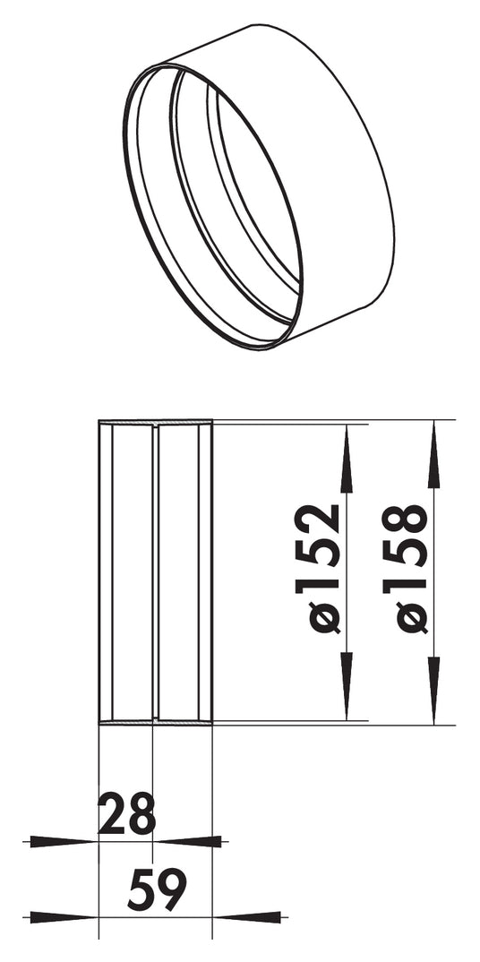 Zeichnung zu R-VBS 150 round Rohrverbinder als Variante weiß von Naber GmbH in der Kategorie Lüftungstechnik in Österreich auf conceptshop.at