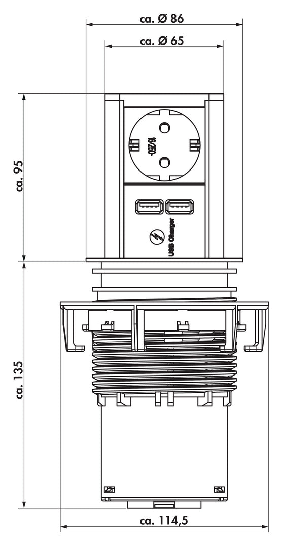Zeichnung zu Elevator USB A als Variante edelstahlfarbig von Naber GmbH in der Kategorie Steckdosen in Österreich auf conceptshop.at