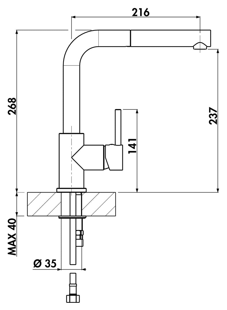Zeichnung zu Gramix 2 Hochdruck-Armatur als Variante granit espresso von Naber GmbH in der Kategorie Armaturen in Österreich auf conceptshop.at