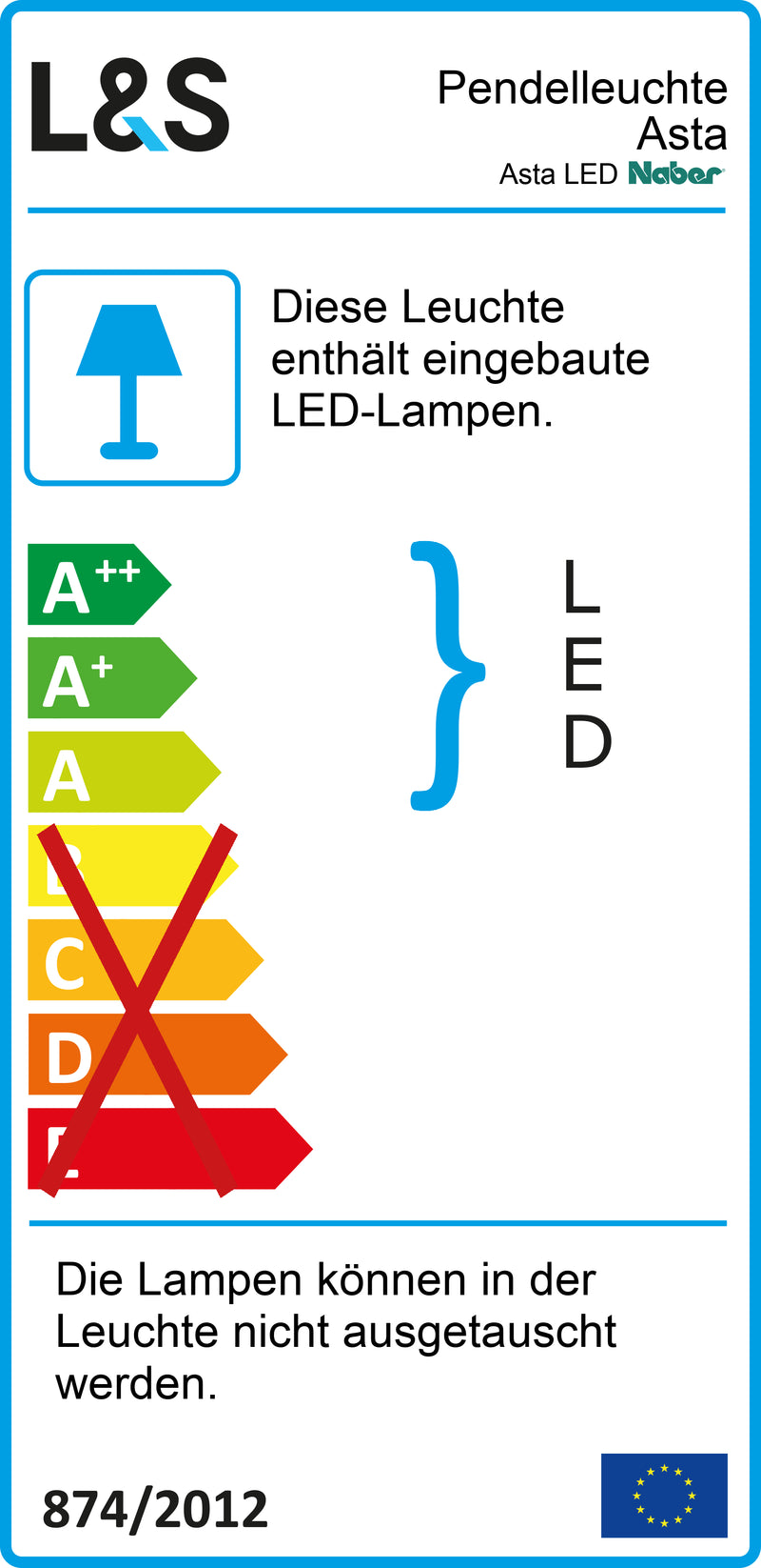 E-Label zu Zeichnung zu Asta LED als Variante L 1500 mm, 23,2 W, edelstahlfarbig von Naber GmbH in der Kategorie Lichttechnik in Österreich auf conceptshop.at