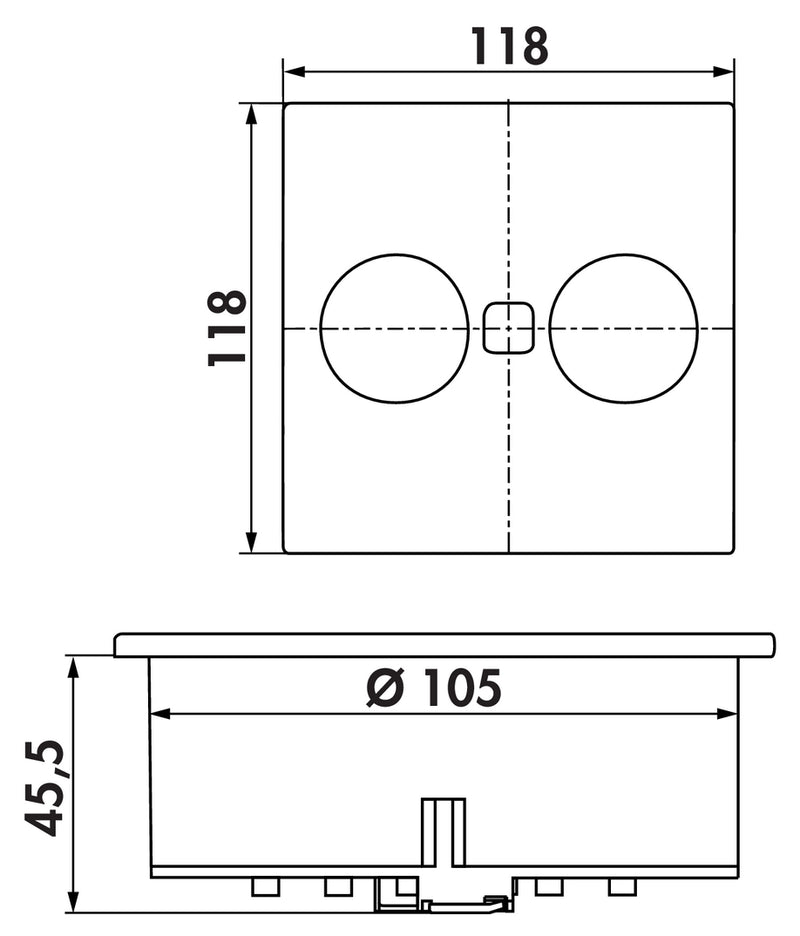 Zeichnung zu Duplex Doppelsteckdose als Variante rund, mit Schukosteckdosen, schwarz matt von Naber GmbH in der Kategorie Steckdosen in Österreich auf conceptshop.at