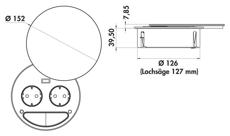 Zeichnung zu Smile Doppelsteckdose USB A als Variante Glas schwarz von Naber GmbH in der Kategorie Steckdosen in Österreich auf conceptshop.at
