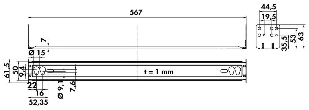 Rückwand-Distanzleiste, verzinkt, L 567 mm
