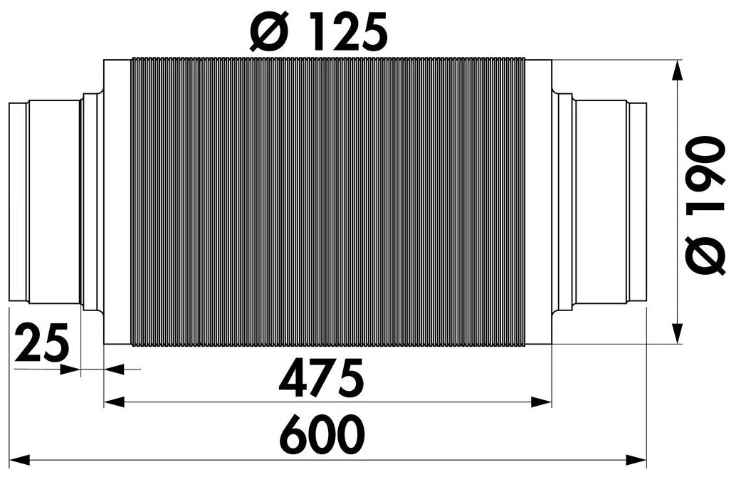 Schalldämpfer 125, Ø 125 mm, L 475 mm