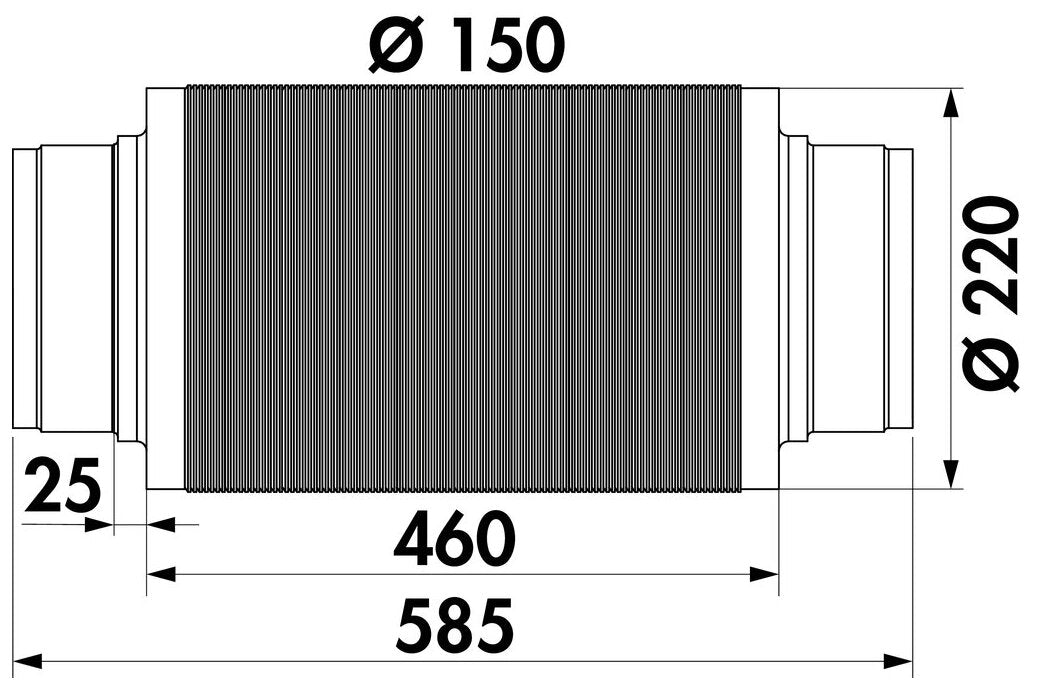 Schalldämpfer 150, Ø 150 mm, L 460 mm