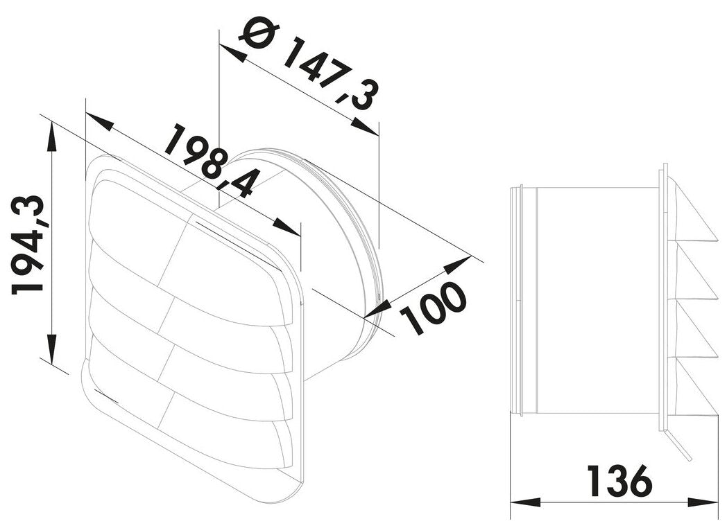 PRIME flow P-E-Jal Col Außenjalousie, Ø 150 mm, Edelstahl