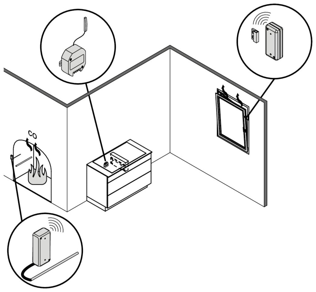Fensterkontaktschalter für Muldenlüfter, mit externer Antenne, weiß