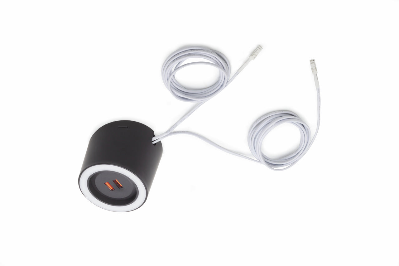 Unika 4 Farbwechsel LED, Einzelleuchte mit 2-fach USB A, schwarz matt