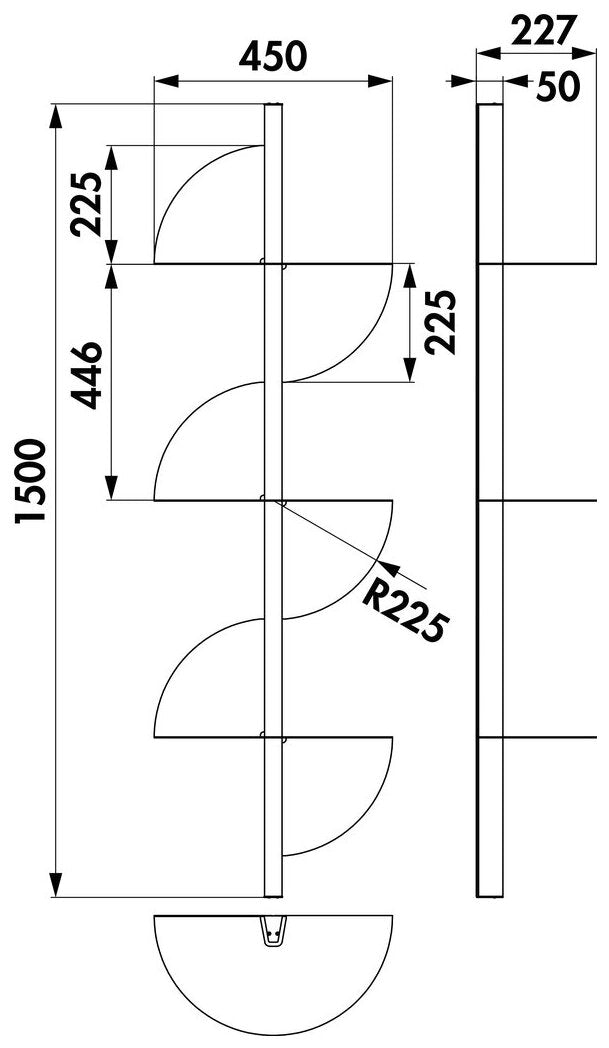 transFORM Regalsystem Wave, 1500 x 450 x 230 mm (H x B x T), 3 Böden