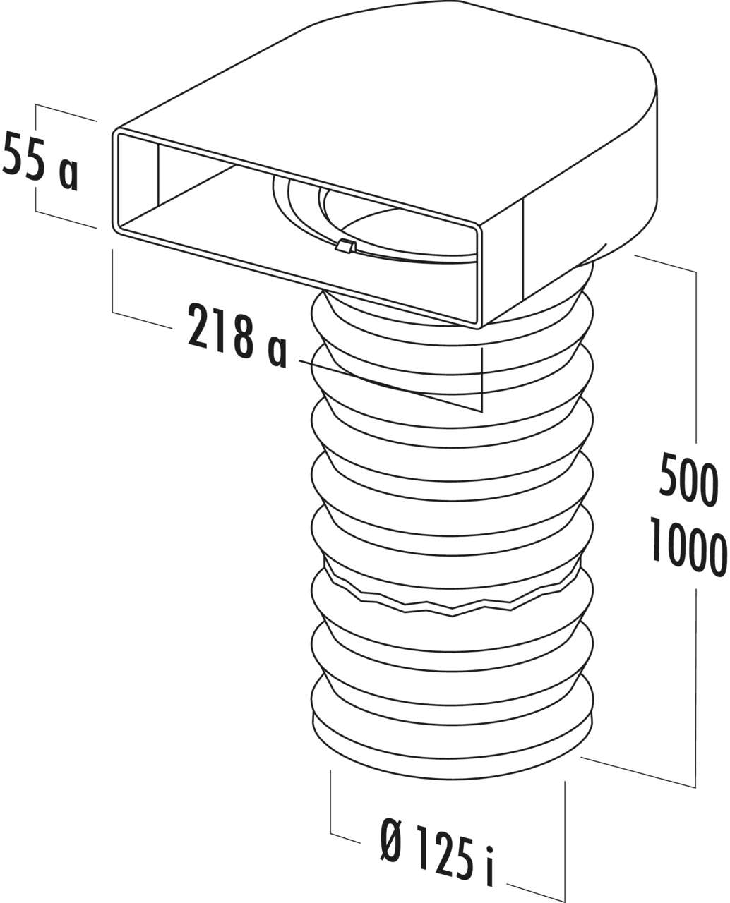 T-URX 125 Umlenkstück 90° mit Flexkanal