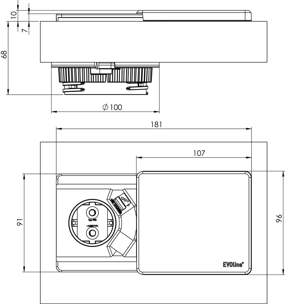 Evoline® Square USB A