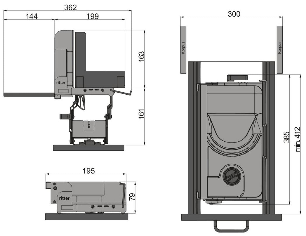 ritter MultiSchneider Typ AES 52, silbermetallic, Schneidgut rechts geführt
