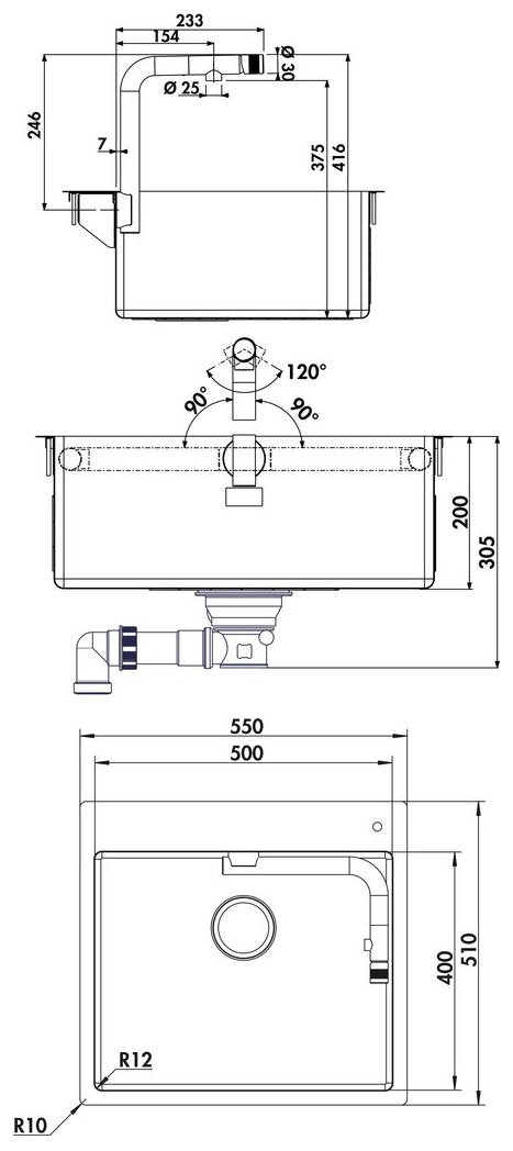 Corno Turno 60, Set (Spüle u. Armatur Turno)