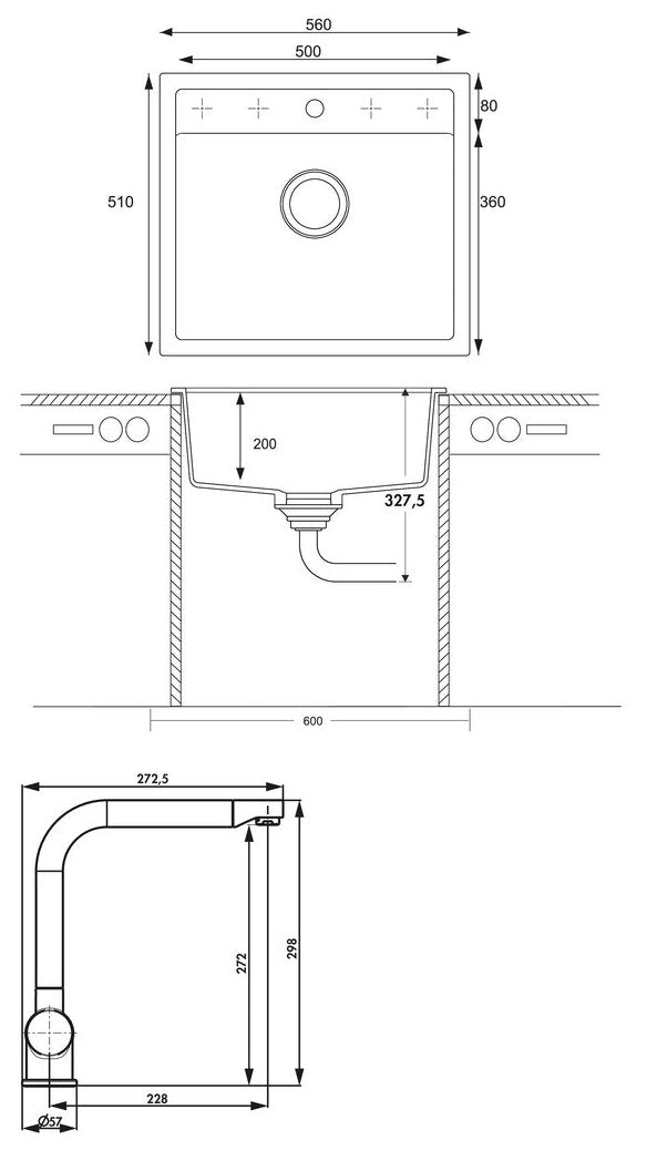 Angola 56 – Set, granit nero, Set, inkl. Drive 1S, edelstahlfarbig/schwarz