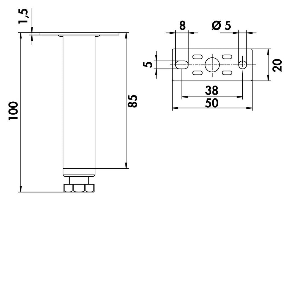 YouK Stellfuß, schwarz matt