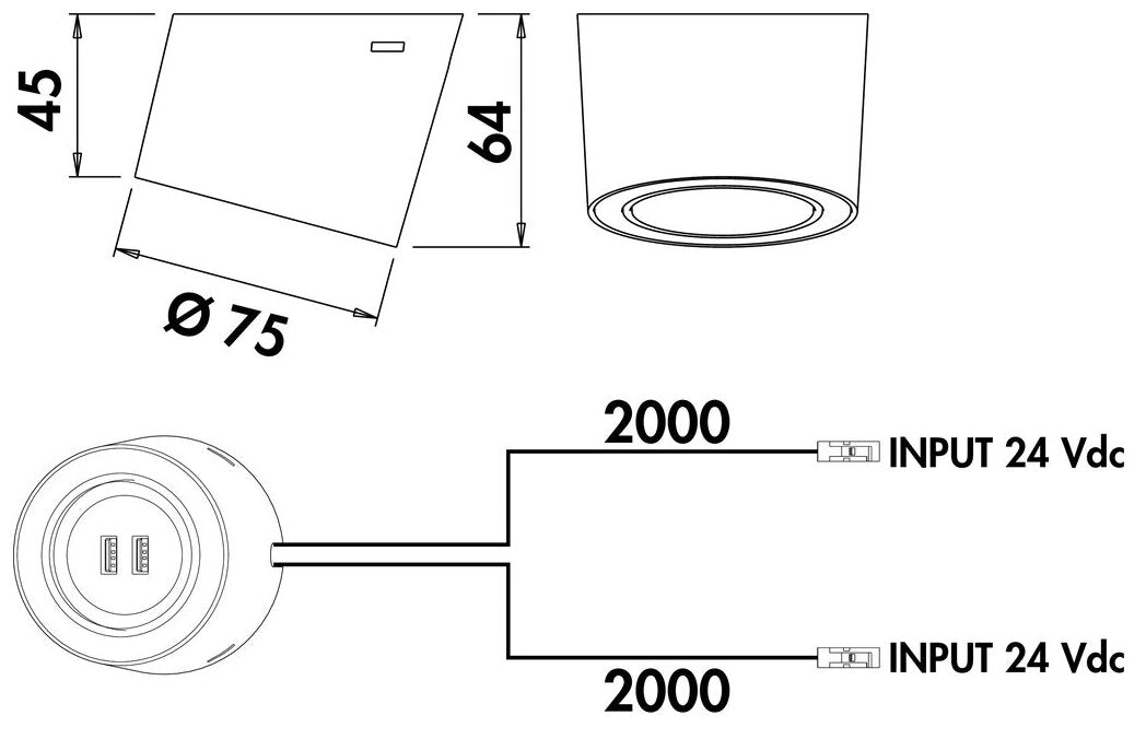 Unika 4 Farbwechsel LED, Einzelleuchte mit 2-fach USB A, schwarz matt
