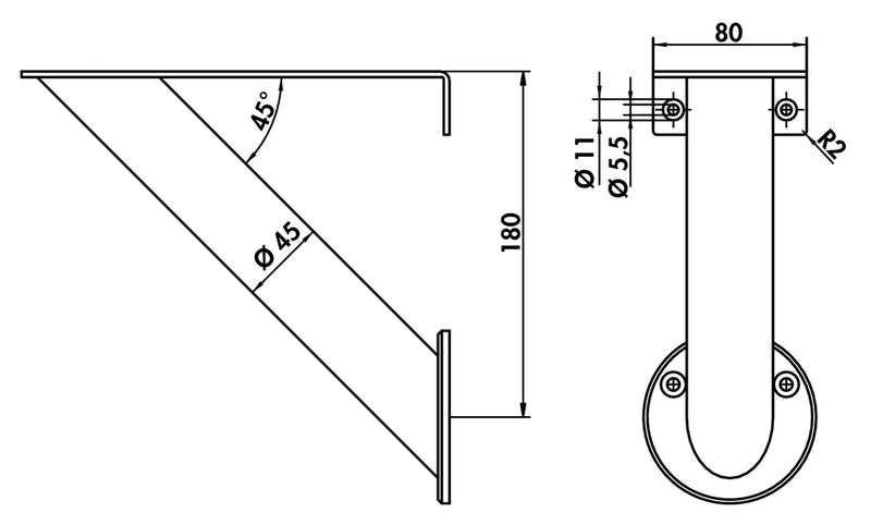 Zeichnung zu Capitello 4 als Variante Edelstahl, H 180 mm, Rohr-Ø 45 mm von Naber GmbH in der Kategorie Stützelemente in Österreich auf conceptshop.at