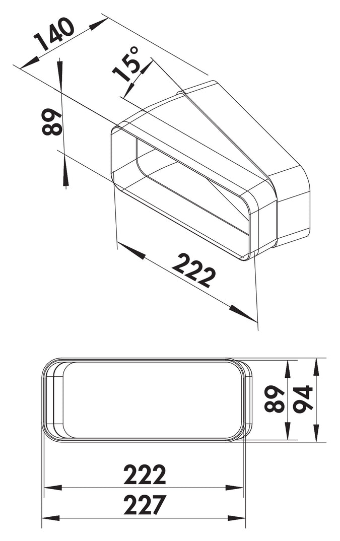 Zeichnung zu F-RBH 150 Rohrbogen horizontal 15° als Variante weiß von Naber GmbH in der Kategorie Lüftungstechnik in Österreich auf conceptshop.at