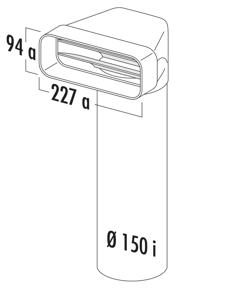 Zeichnung zu F-UR 150 Umlenkstück 90° mit Rundrohr als Variante L 500 mm, weiß von Naber GmbH in der Kategorie Lüftungstechnik in Österreich auf conceptshop.at