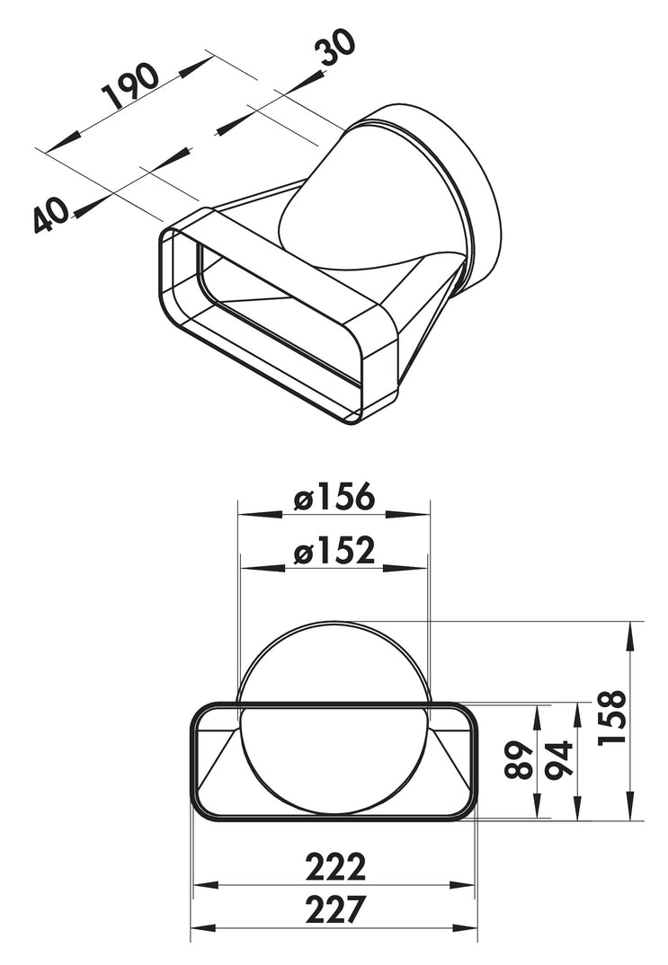 Zeichnung zu F-EST 150 Endstück als Variante weiß von Naber GmbH in der Kategorie Lüftungstechnik in Österreich auf conceptshop.at