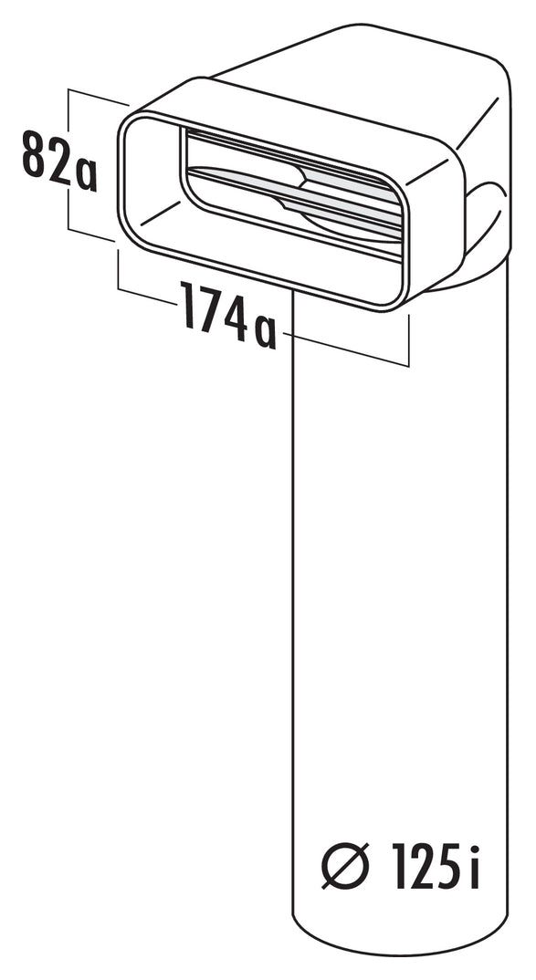 Zeichnung zu MF-UR 125 Umlenkstück 90° mit Rundrohr als Variante L 500 mm, weiß von Naber GmbH in der Kategorie Lüftungstechnik in Österreich auf conceptshop.at
