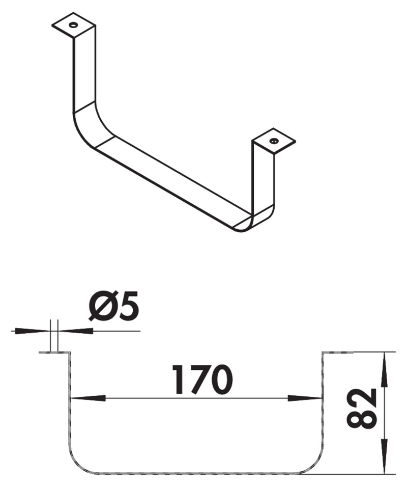 Zeichnung zu Flachkanalhalterung 125 als Variante Edelstahl von Naber GmbH in der Kategorie Lüftungstechnik in Österreich auf conceptshop.at