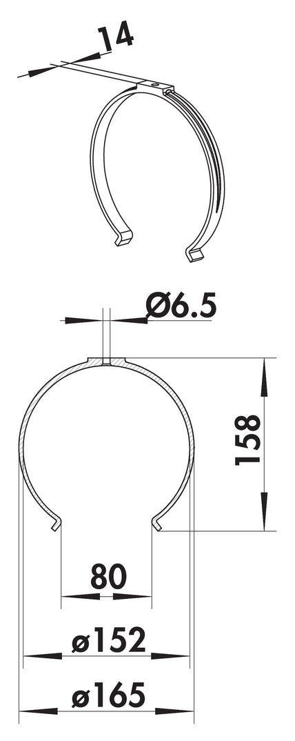 Zeichnung zu Rundkanalhalterung 150 als Variante Ø 150 mm, weiß von Naber GmbH in der Kategorie Lüftungstechnik in Österreich auf conceptshop.at