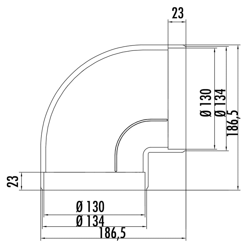 Zeichnung zu R-RBV flow 125 Rohrbogen 90° als Variante weiß von Naber GmbH in der Kategorie Lüftungstechnik in Österreich auf conceptshop.at