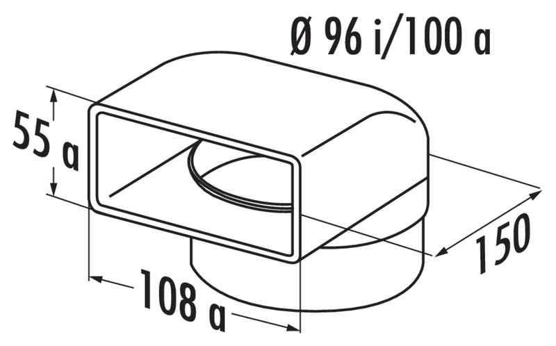Zeichnung zu N-UR 8 System 100 Umlenkstück 90° als Variante weiß von Naber GmbH in der Kategorie Lüftungstechnik in Österreich auf conceptshop.at