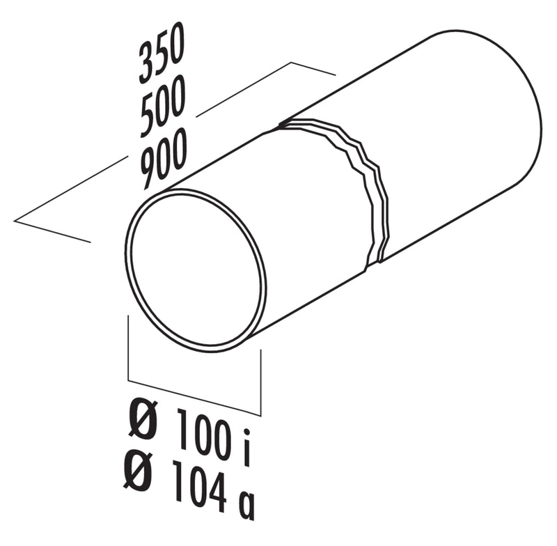 Zeichnung zu Rundrohr 100 als Variante L 500 mm, weiß von Naber GmbH in der Kategorie Lüftungstechnik in Österreich auf conceptshop.at