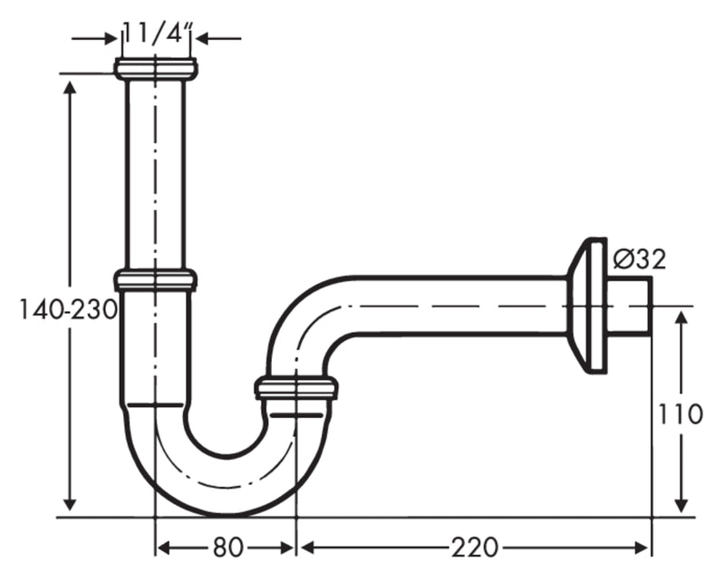Zeichnung zu Röhrengeruchsverschluss 4 als Variante 1 ¼" x 1 ¼" von Naber GmbH in der Kategorie Montagematerial in Österreich auf conceptshop.at