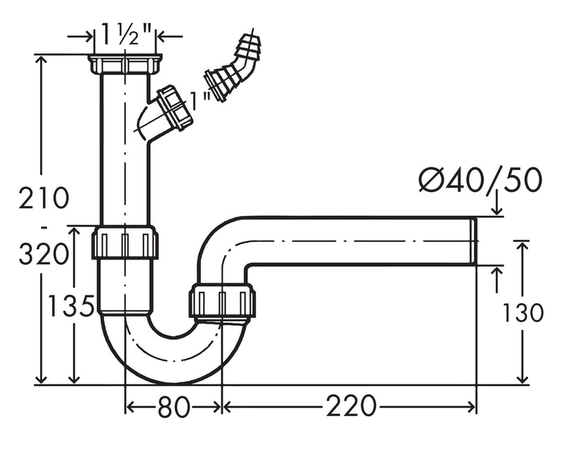 Zeichnung zu Röhrengeruchsverschluss 2 als Variante 1 ½" x Ø 40 mm von Naber GmbH in der Kategorie Montagematerial in Österreich auf conceptshop.at