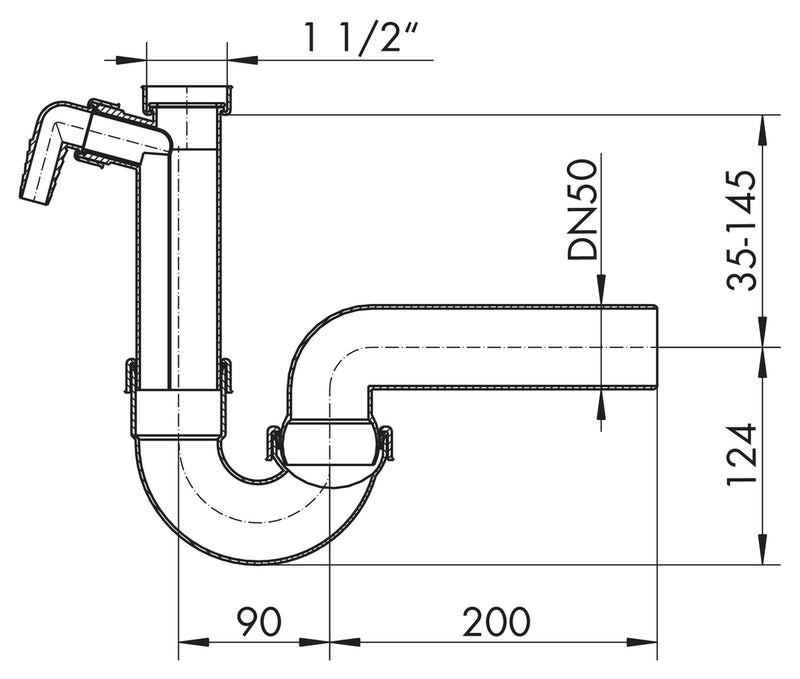 Zeichnung zu Kugelgelenksiphon 1 als Variante 1 ½" x Ø 40 mm von Naber GmbH in der Kategorie Montagematerial in Österreich auf conceptshop.at