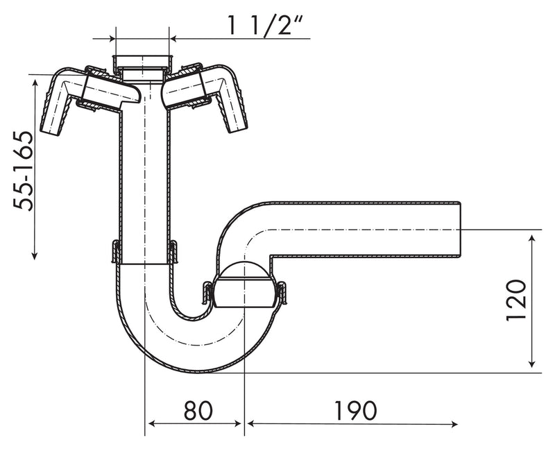 Zeichnung zu Kugelgelenksiphon 2 als Variante 1 ½" x Ø 40 mm von Naber GmbH in der Kategorie Montagematerial in Österreich auf conceptshop.at