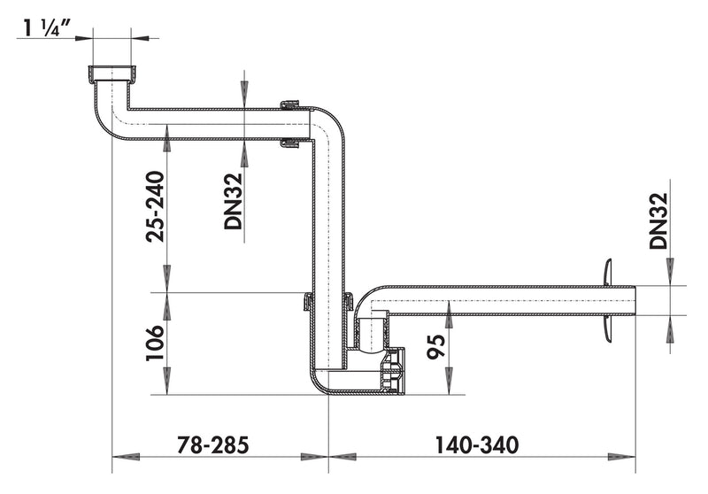 Zeichnung zu Waschtisch-Möbel-Siphon als Variante weiß von Naber GmbH in der Kategorie Montagematerial in Österreich auf conceptshop.at