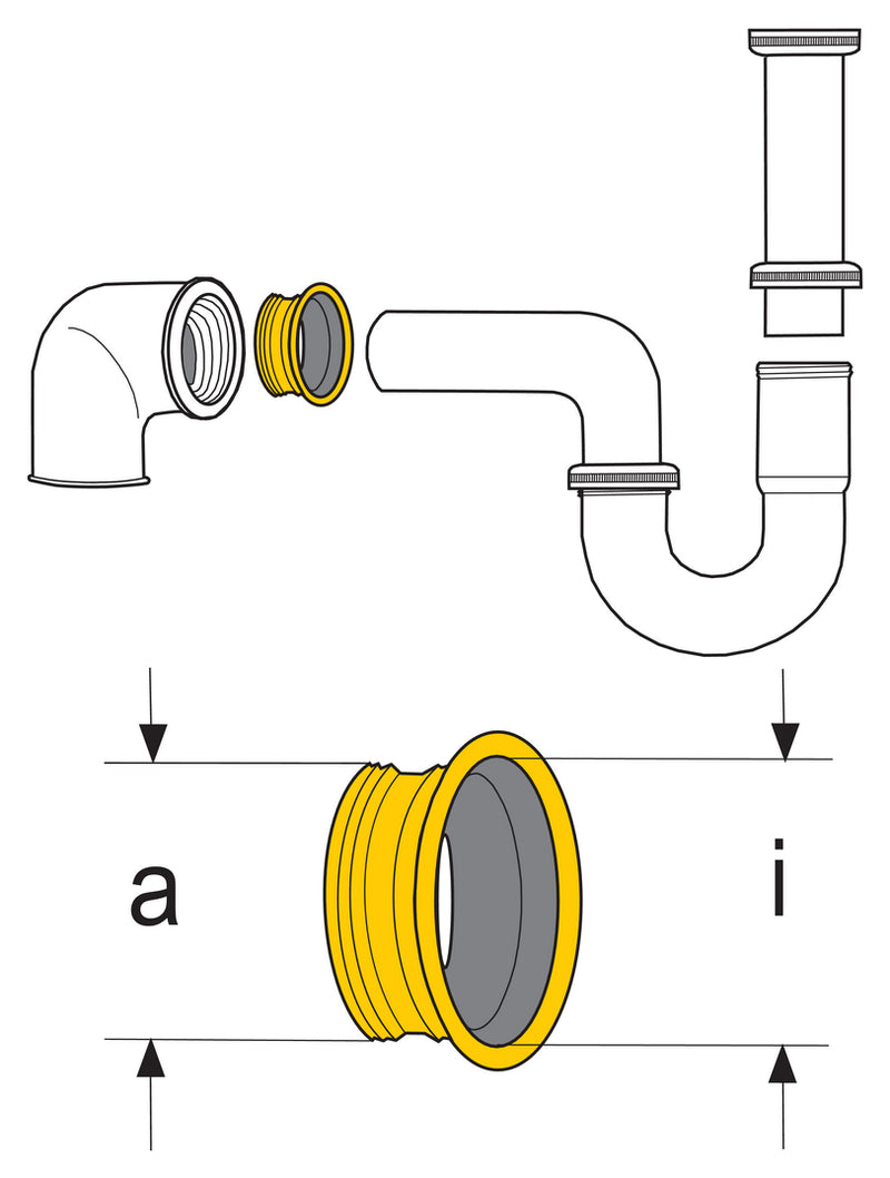 Zeichnung zu Gewindenippel als Variante für 1 ½" x 32 mm, a 47 mm, i 30,5 mm von Naber GmbH in der Kategorie Montagematerial in Österreich auf conceptshop.at