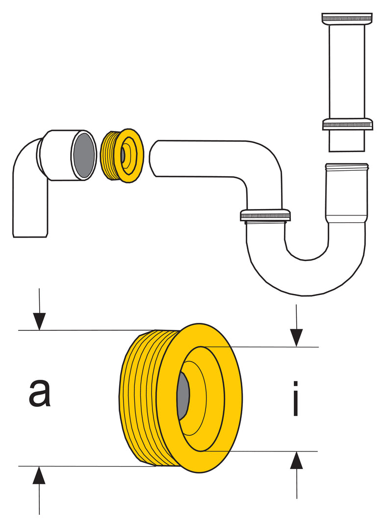Zeichnung zu HT-Gumminippel als Variante für 1 ½", DN 40–50, a 54 mm, i 33 mm von Naber GmbH in der Kategorie Montagematerial in Österreich auf conceptshop.at