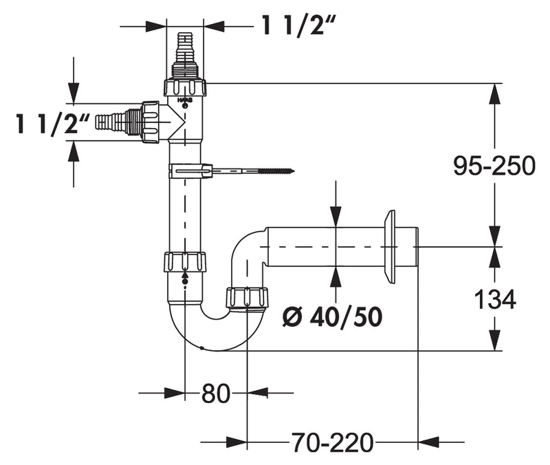 Zeichnung zu Röhrengeruchsverschluss 5 als Variante 1 ½" x Ø 40 mm von Naber GmbH in der Kategorie Montagematerial in Österreich auf conceptshop.at