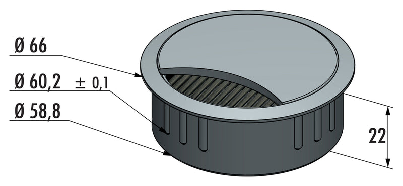 Zeichnung zu Kabeldurchführung Metall als Variante Ø 60 mm, edelstahlfarbig von Naber GmbH in der Kategorie Montagematerial in Österreich auf conceptshop.at