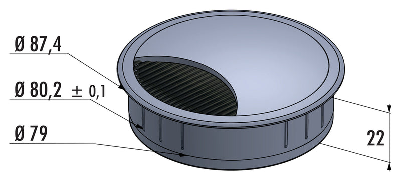Zeichnung zu Kabeldurchführung Kunststoff als Variante Ø 80 mm, silber lackiert von Naber GmbH in der Kategorie Montagematerial in Österreich auf conceptshop.at