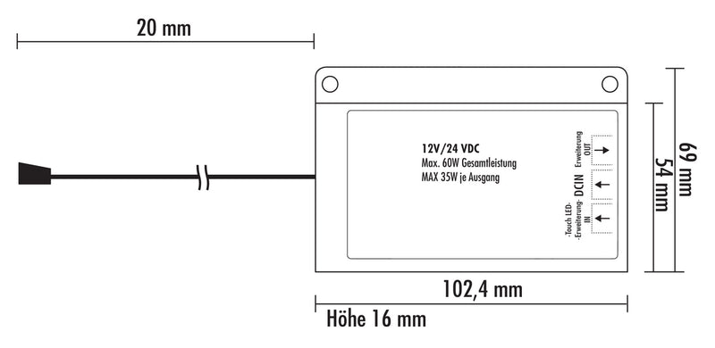 Zeichnung zu Flip® LED Touch Schalter u. Dimmer als Variante weiß von Naber GmbH in der Kategorie Lichttechnik in Österreich auf conceptshop.at