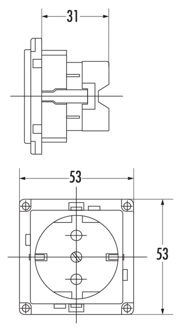 Zeichnung zu Schukosteckdose als Variante silberfarbig/schwarz von Naber GmbH in der Kategorie Montagematerial in Österreich auf conceptshop.at