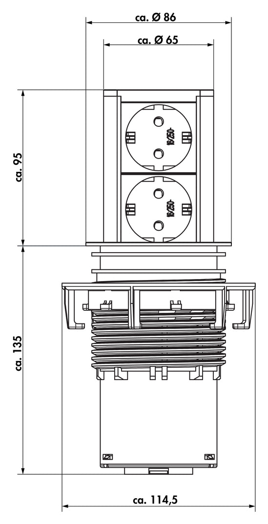 Zeichnung zu Elevator 2 als Variante mit belgischen/französischen Steckdosen von Naber GmbH in der Kategorie Steckdosen in Österreich auf conceptshop.at