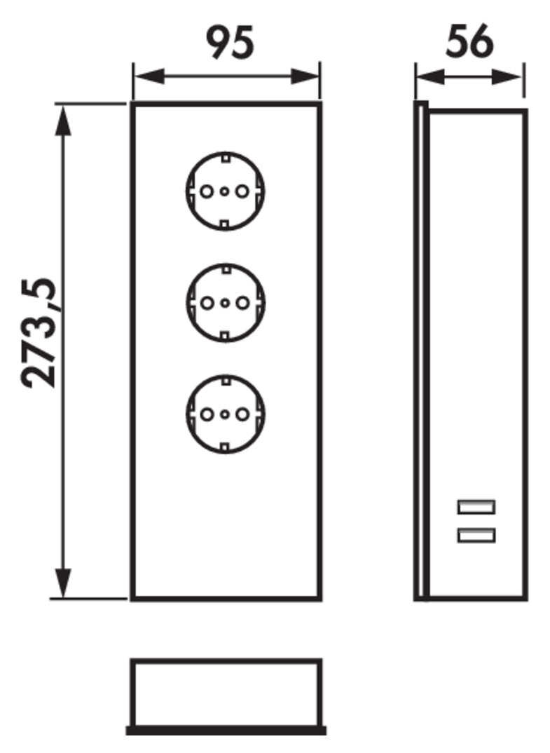 Zeichnung zu Mira Glas USB A als Variante Edelstahl/Glas weiß von Naber GmbH in der Kategorie Steckdosen in Österreich auf conceptshop.at