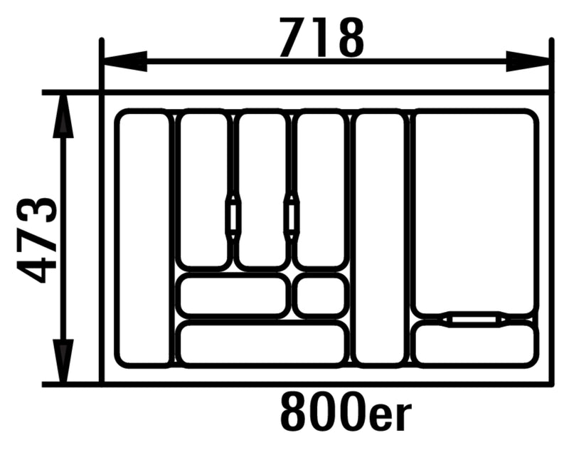 Zeichnung zu Besteckeinsatz 4 als Variante für 800er Schrank, B 718, T 473 mm von Naber GmbH in der Kategorie Schrankausstattung in Österreich auf conceptshop.at
