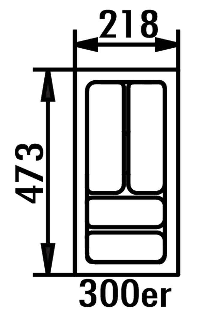 Zeichnung zu Besteckeinsatz 4 als Variante für 300er Schrank, B 218, T 473 mm von Naber GmbH in der Kategorie Schrankausstattung in Österreich auf conceptshop.at